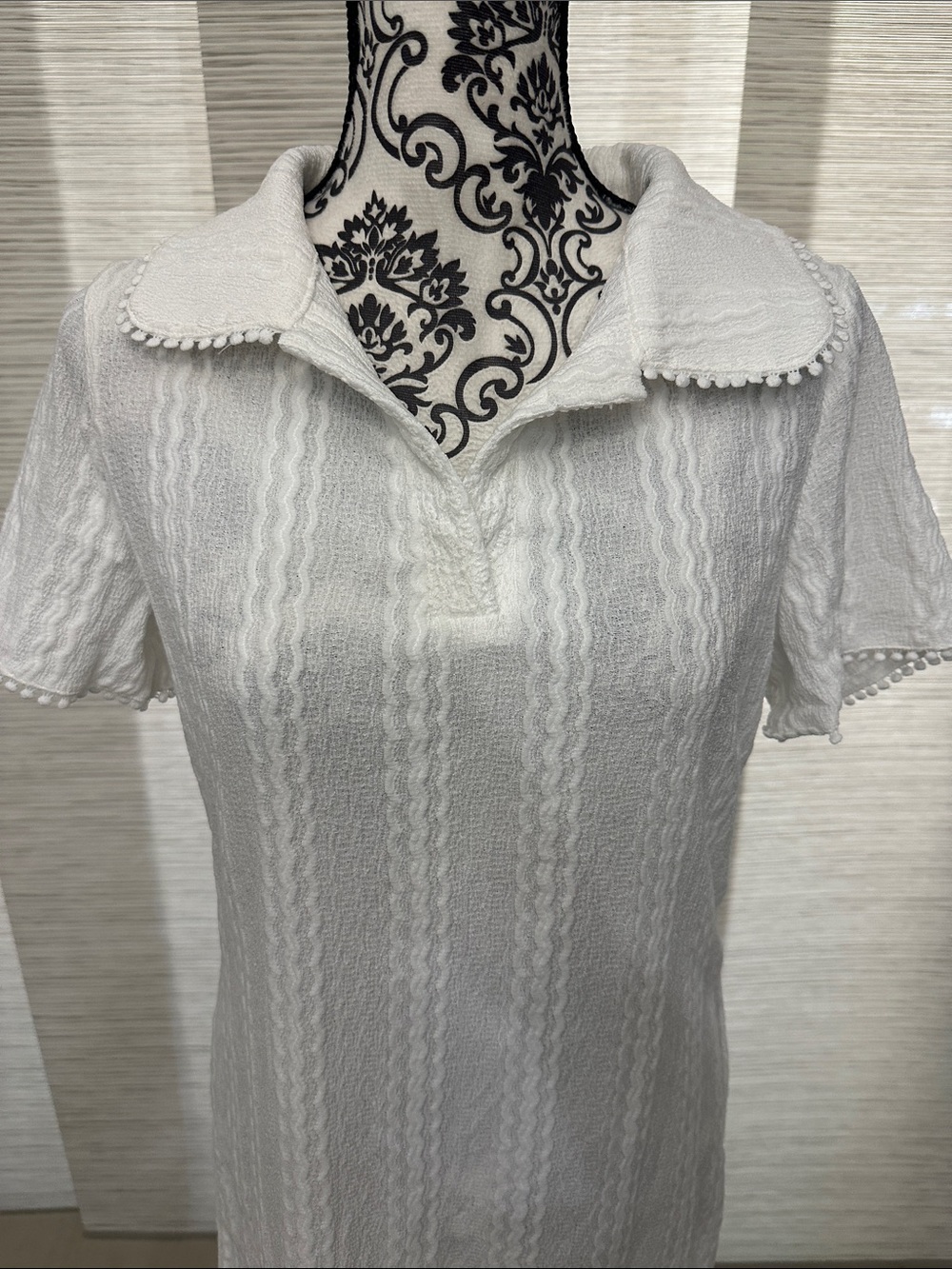 Cupshe White Knit Collared Short Sleeve Pom-Pom Mini Dress Sz. L - Picture 4 of 9